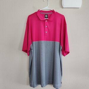 Footjoy Mens Pink Black Striped Performance Polo Size XXL Golf